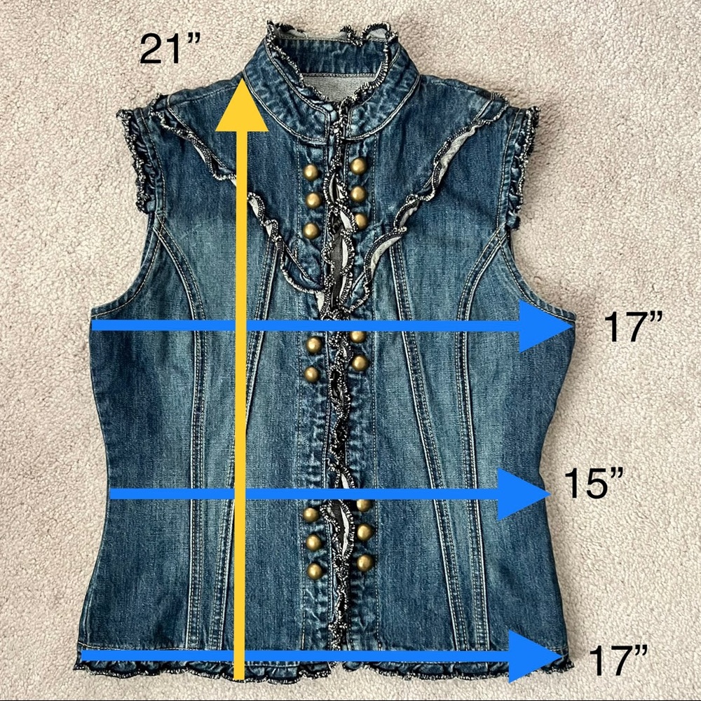 Vintage Star Jeans Vest w/ Ruffled Trim Sz. M - Picture 7 of 7